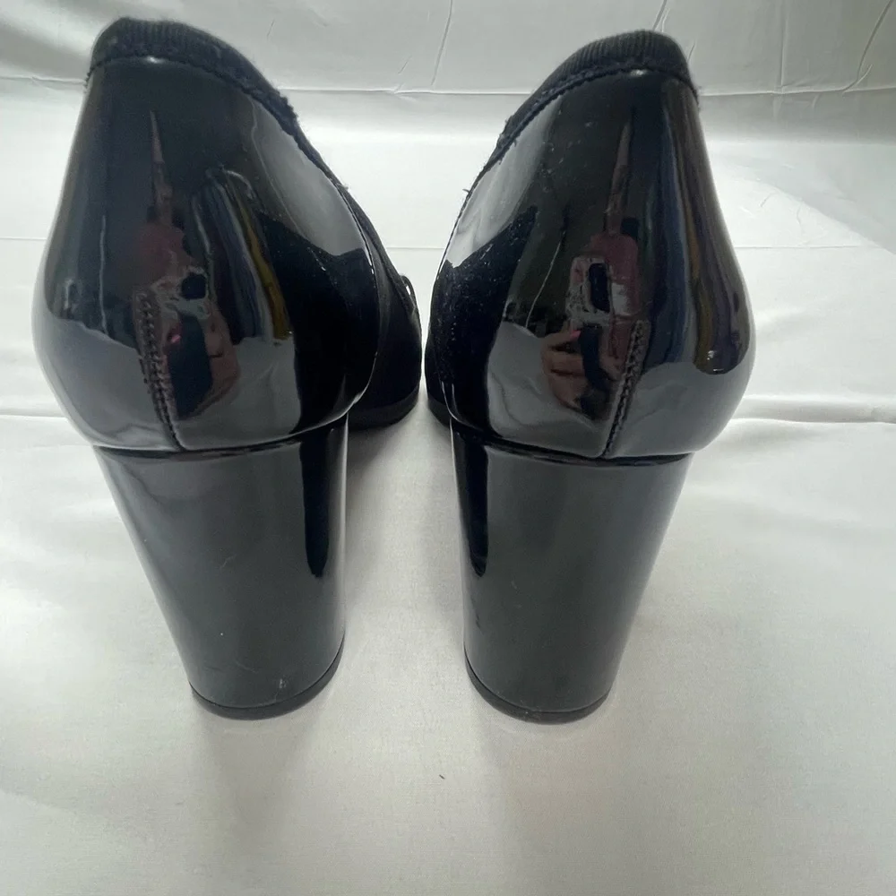 Anne Klein Celina Women’s Black Pumps Chain Detail Block Heel Dress Shoes